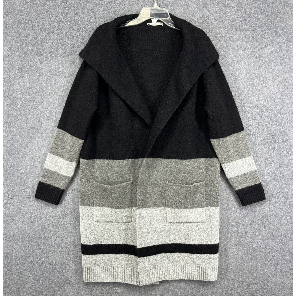 Maude Vivante Sweater‎ Womens M L Arianna Cardigan Black Stripe Colorblock Open